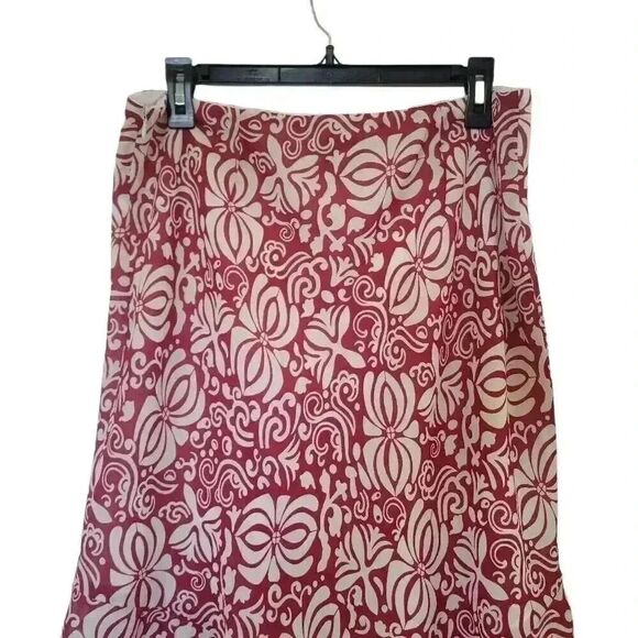 Ann Taylor Women's Red & White Floral Poly Georgette Lined Flowy Skirt - Picture 3 of 9